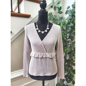 Caution To The Wind Women's Gray Striped Rayon V-Neck Long Sleeve Top Blouse S